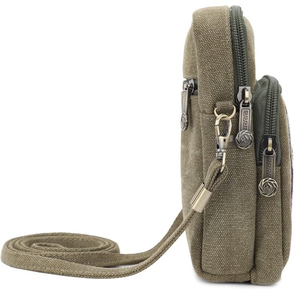 Women's S4 Army Green Vintage Embroidered Cute Mini Cross Body Bag Small Handbag - Picture 7 of 7